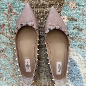 Valentino Women's Rockstud Leather Flats Nude Leather